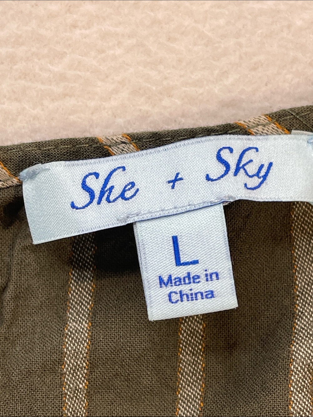 SHE+SKY WOMENS SIZE Large Striped Olive Green Wide-Leg Jumpsuit WOMEN SIZE LARGE - Picture 6 of 9